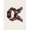 Apple Watch Ruched Graphic Fabric Fashion Wrist Belt 42/44/45mm Flowers Black