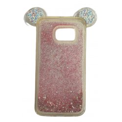Samsung Galaxy S6 Edge G925 Liquid Glitter Case Mickey Mouse Ears Pink