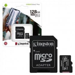 Kingston Memory Card 128GB MicroSDHC Canvas Select Plus Class 10 UHS-I 100 MB / s+Adapter