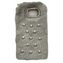 Samsung Galaxy S7 Edge G935 Back Case Faux Fur Hair Soft Warm Grey Pearls