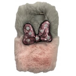 Samsung Galaxy S7 Edge G935 Back Case Faux Fur Hair Soft Warm Pink Grey