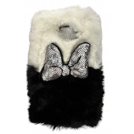 Samsung Galaxy S7 Edge G935 Back Case Faux Fur Hair Soft Warm White Black