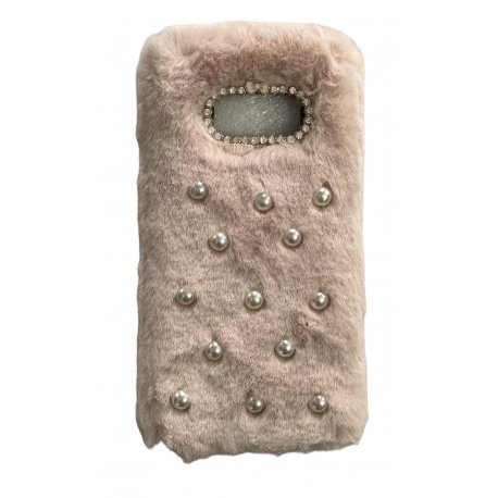 Samsung Galaxy S8 G950 Back Case Faux Fur Hair Soft Warm Pink Pearls