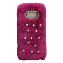 Samsung Galaxy S8 G950 Back Case Faux Fur Hair Soft Warm Hot Pink Pearls
