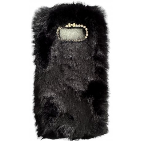 Samsung Galaxy S8 G950 Back Case Faux Fur Hair Soft Warm Black