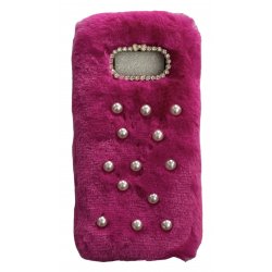 Samsung Galaxy S8 Plus G955 Back Case Faux Fur Hair Soft Warm Hot Pink Pearls