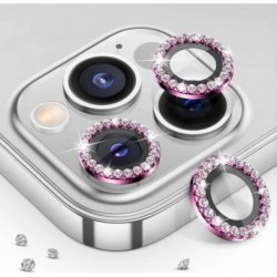 IPhone 11/11Mini/12/12 Mini Ring Camera Protective Tempered Glass Glitter Pink