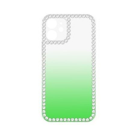 IPhone 12/12 Pro Shaded Effect Clear Silicone Case With Rhinestones Green