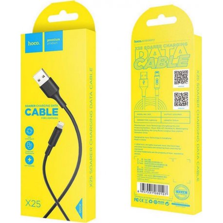 Hoco X25 Soarer Cable USB To Lightning Charging Data Sync Black
