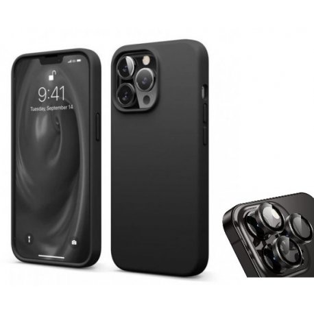 IPhone 13 Pro Max Silky And Soft Touch Finish Silicone Case Black with Camera Protectors