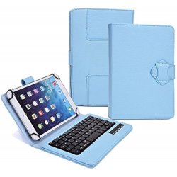 Universal Tablet Book Case 7'' with Keyboard Light Blue