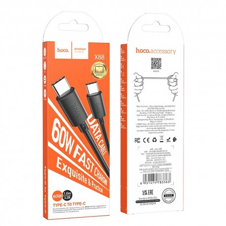 Hoco X88 Cable Type C To Type C Power Delivery 60W Gratified Black