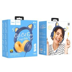 Hoco W36 Headphones With Mic Cat Ear Dark Blue