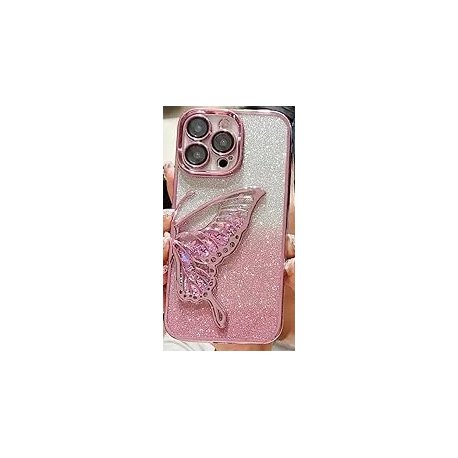 IPhone 12 SemiHard Case Butterfly Liquid Glitter Pink