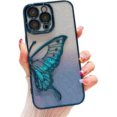 IPhone 14 Pro Max SemiHard Case Butterfly Liquid Glitter Blue