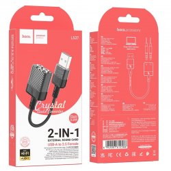 Hoco LS37 USB External Sound Card Usb A to Mic and Earphone Jack 3.5mm Black
