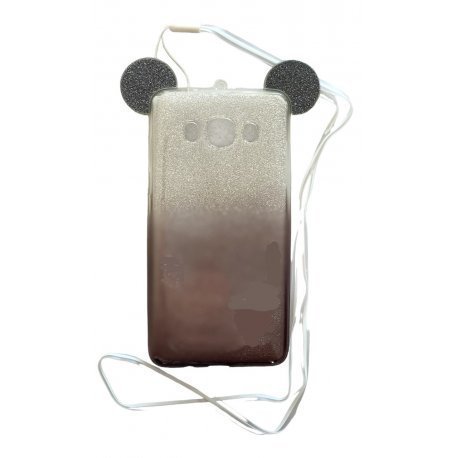 Samsung Galaxy J7 2016 J710 Silicone Case Mickey Mouse Ears Glitter Silver-Black