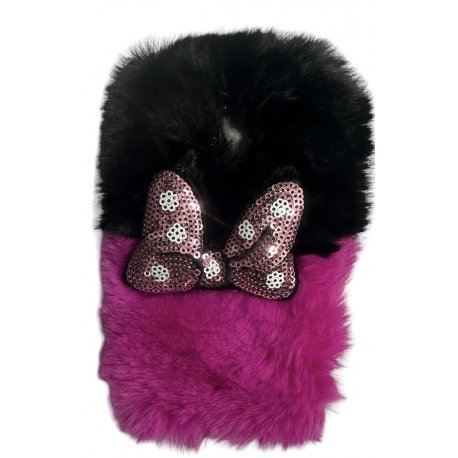 Samsung Galaxy J5 2017 J530 Back Case Faux Fur Hair Soft Warm Hot Pink Black