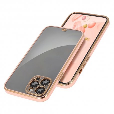 Samsung Galaxy A14 Back Cover Gold Electroplating Transparent Chrome Raised Edges Super Soft-Touch Bumper Case Pink