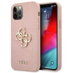 IPhone 13 Pro Guess Saffiano 4G Big Metal Hard Case Leatherette Protection Case Pink