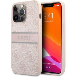 IPhone 13 Pro Max Guess Saffiano 4G Printed Stripe Hard Case Leatherette Protection Case Pink