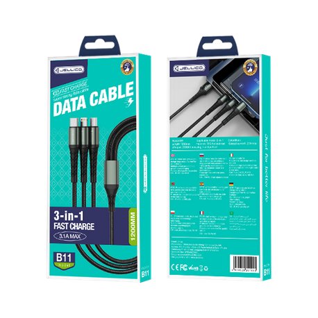 Jellico B11 3 in 1 Cable 3.1A 1.2M Black