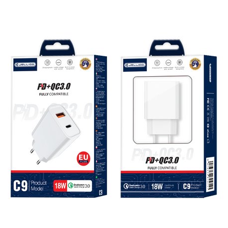 Jellico C9 Fast Charger PD 20W Type-C + USB 3.0 White