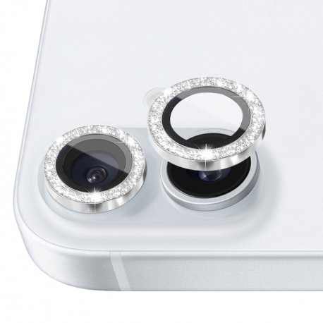 IPhone 16/16 Plus Ring Camera Protective Tempered Glass Glitter Silver