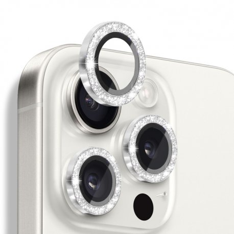 IPhone 16 Pro Max/16 Pro Ring Camera Protective Tempered Glass Glitter Silver