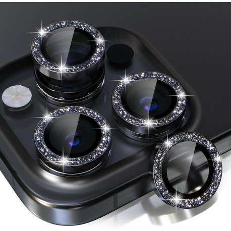 IPhone 16 Pro Max/16 Pro Ring Camera Protective Tempered Glass Glitter Black