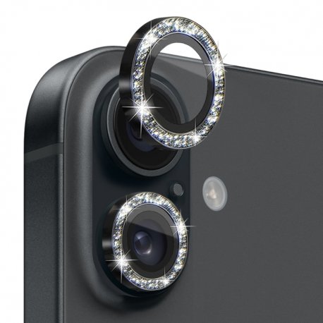 IPhone 16/16 Plus Ring Camera Protective Tempered Glass Glitter Black
