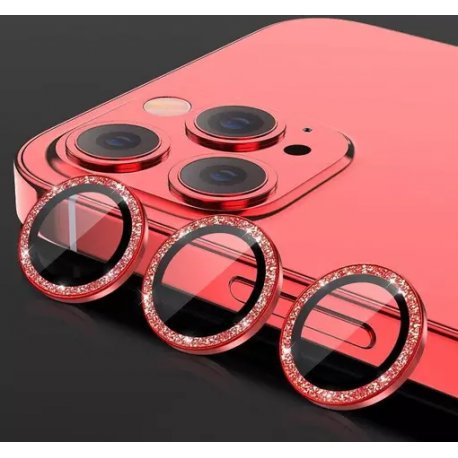 IPhone 16 Pro/16 Pro Max Ring Camera Protective Tempered Glass Glitter Red