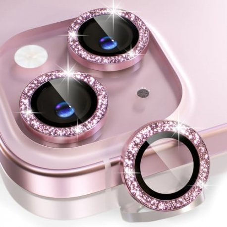 IPhone 16/16 Plus Ring Camera Protective Tempered Glass Glitter Pink