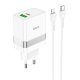 Hoco N21 Travel Charger USB A+Type C+Cable Type C to Lightning PD QC3.0 3A 30W White