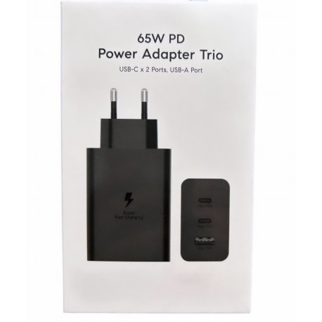 MBaccess Fast Travel Adapter Trio 2xType C+USB A QC PD 65W Black
