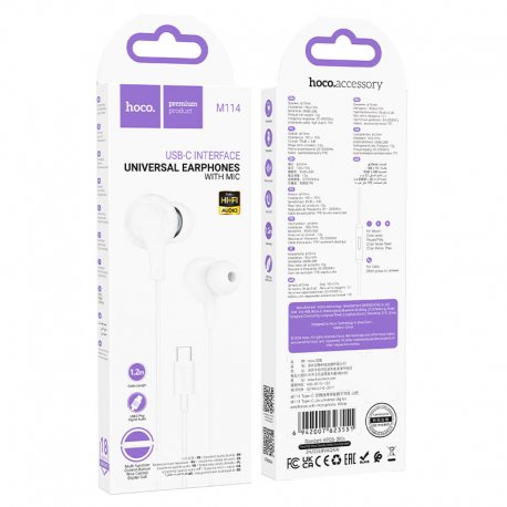 Hoco M114 Jia Wired Earphones Type-C With Mic White