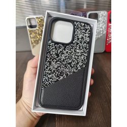 IPhone 15 Plus Leather Skin Silicone Strash Case Black