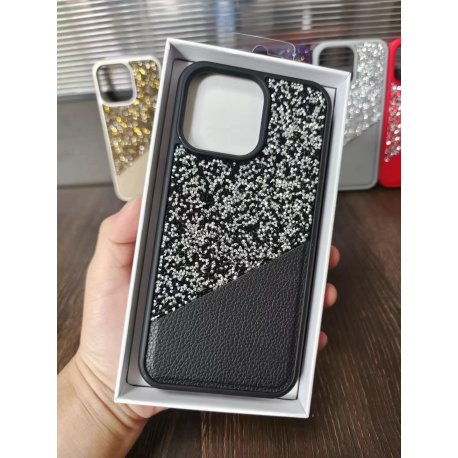 IPhone 15 Plus Leather Skin Silicone Strash Case Black