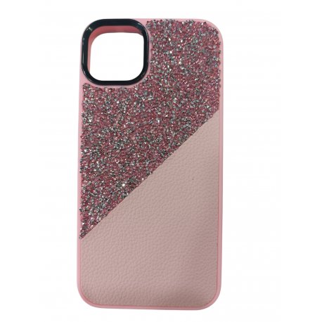 IPhone 15 Plus Leather Skin Silicone Strash Case Pink