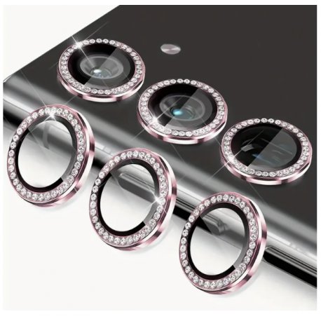 Samsung Galaxy S24 Ring Camera Protective Tempered Glass Glitter Pink
