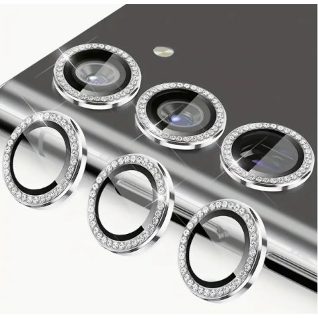 Samsung Galaxy S24 Ring Camera Protective Tempered Glass Glitter Silver