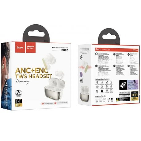 Hoco EQ20 TWS ANC+ENC Bluetooth Wireless Stereo Headphones White
