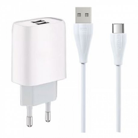 MBaccess Wall Charger Dual USB 2.1A Set With Type C Cable White