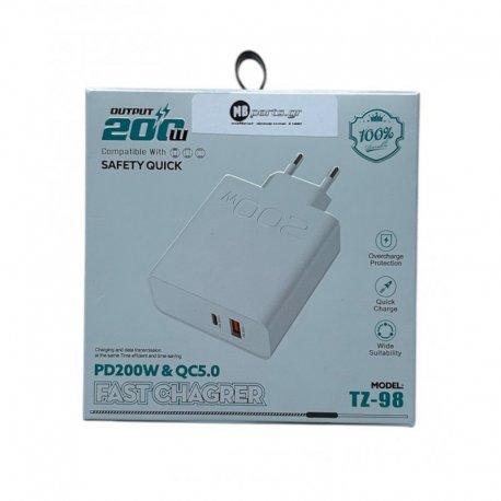 MBaccess TZ-98 Fast Charger PD 200W & QC 5.0 Type-C+USB Bulk