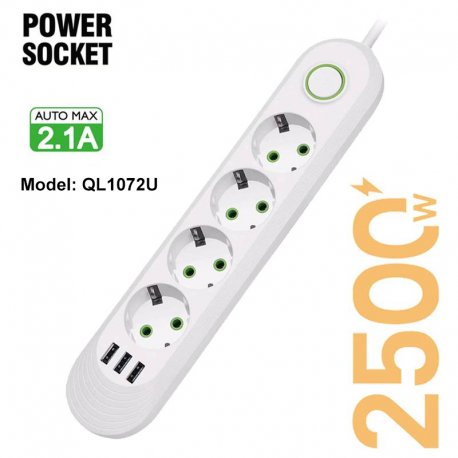 MBaccess 5 Position Power Socket with Switch 2 USB and 1 Type C 3M Cable Black
