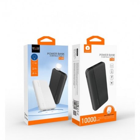 WUW Y145 2.1A Power Bank 1xUSB-C 2xUSB With LED 10000 mAh White