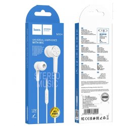 Hoco M104 Earphones With Microphone 3.5mm Jack White
