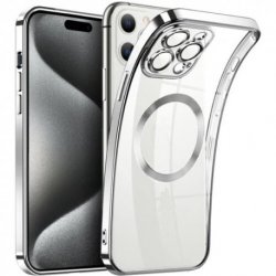 IPhone 14 Pro Chrome Hole Clear Silicone Case Full Camera Protection Silver