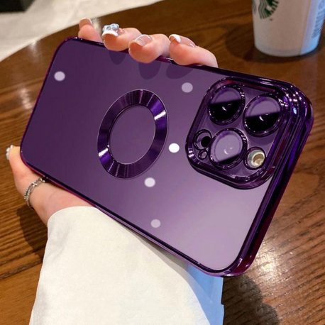 IPhone 14 Pro Chrome Hole Clear Silicone Case Full Camera Protection Purple