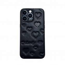 IPhone 13 Pro Max Leather Heart Case Black